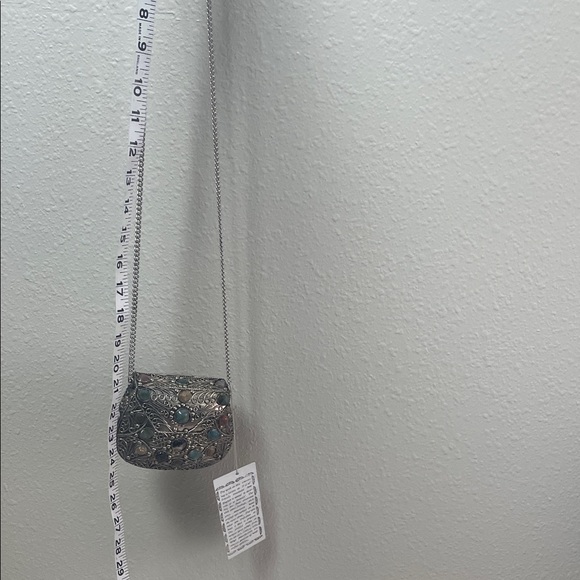 Vintage Metal Purse Sajai With Natural Agate Stones Long Chain mini bag - Picture 13 of 16